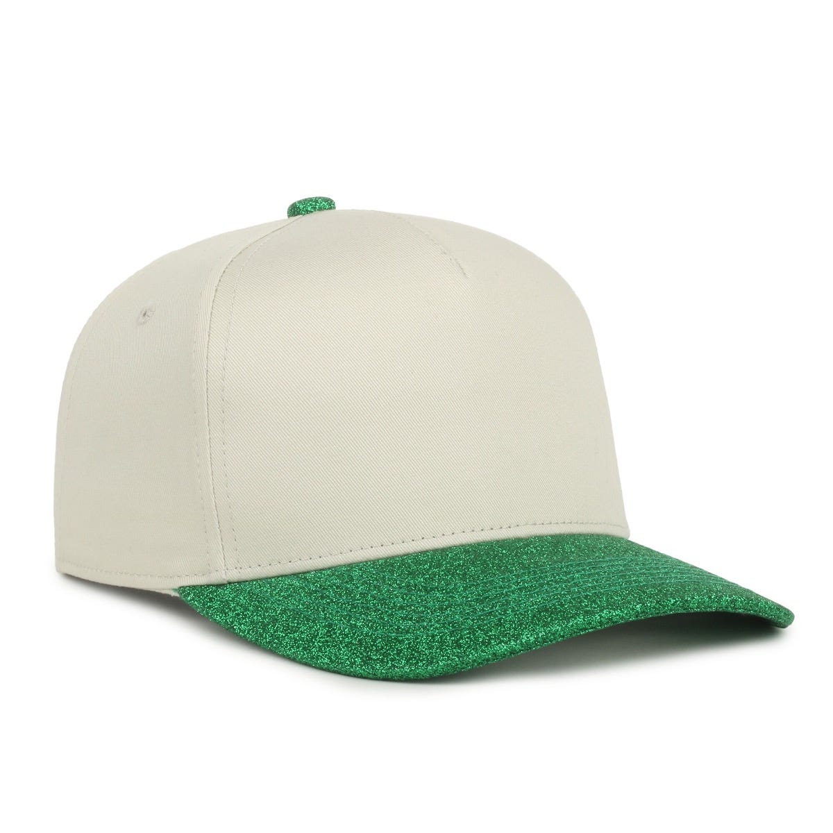 Ladies 5-Panel Glitter Visor Cap in Ivory/Emerald
