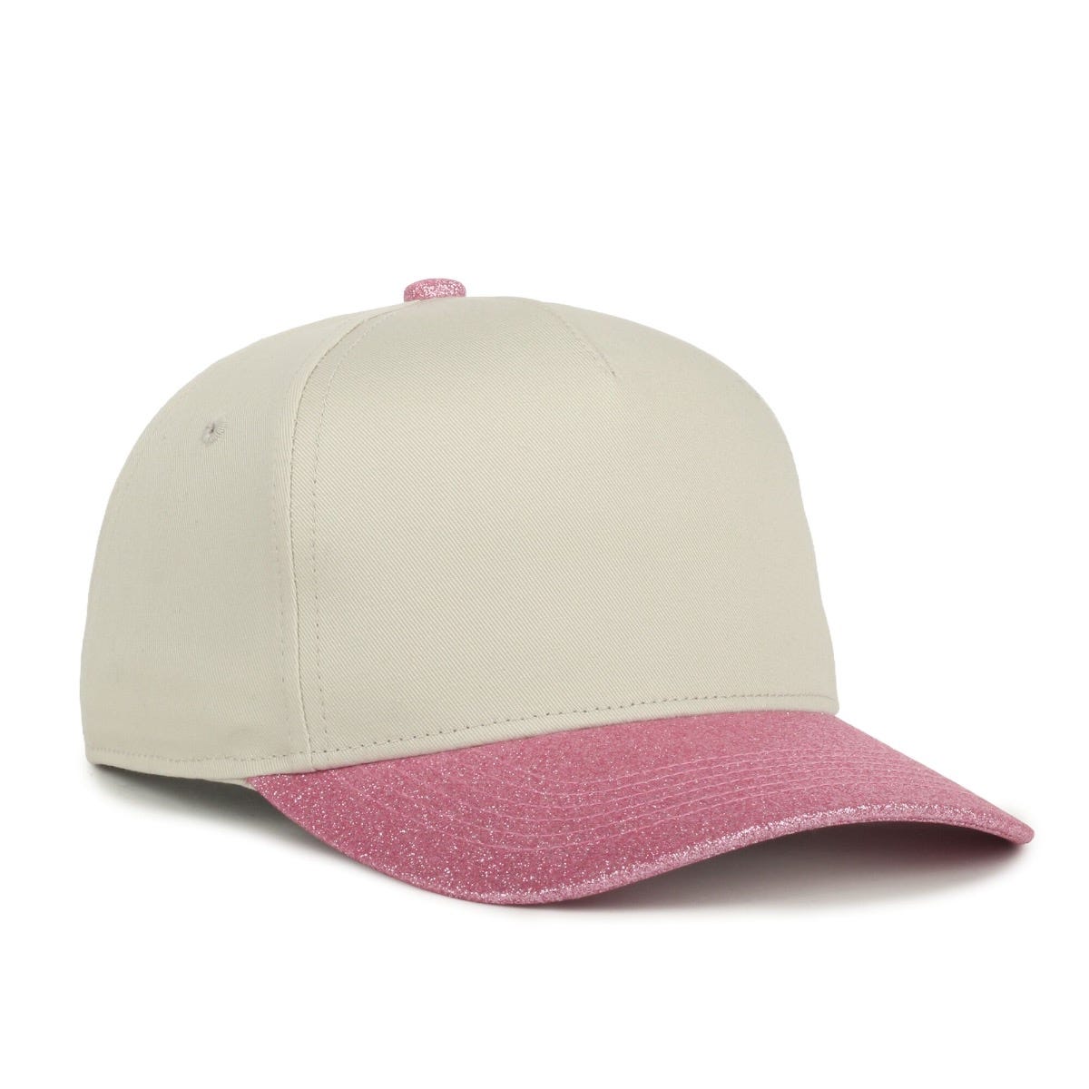 Ladies 5-Panel Glitter Visor Cap in Ivory/Hibiscus