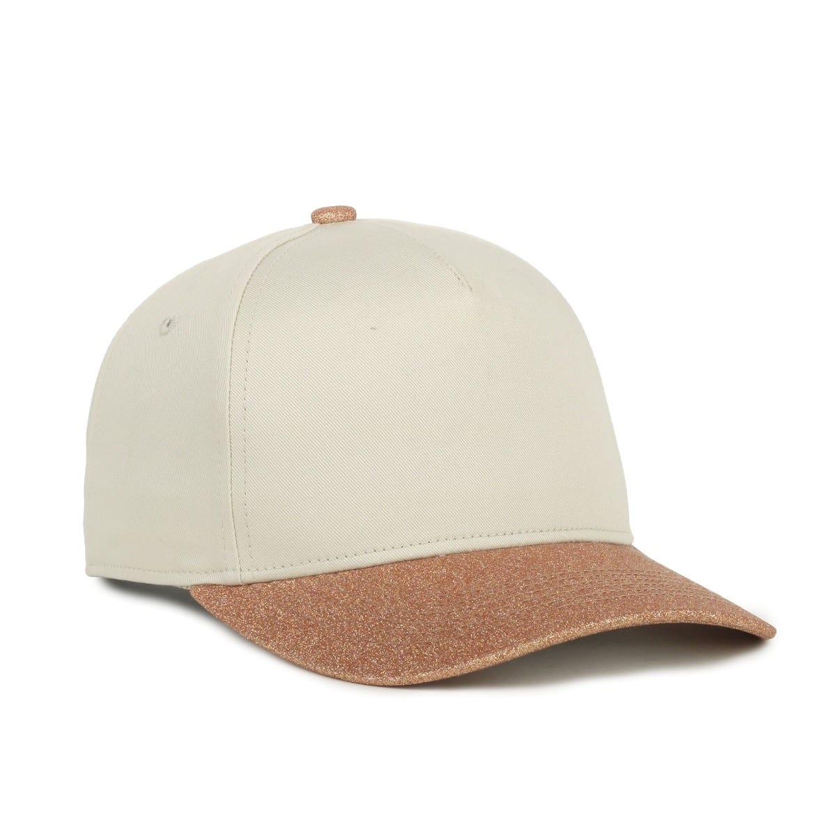 Ladies 5-Panel Glitter Visor Cap in Ivory/Rose Gold