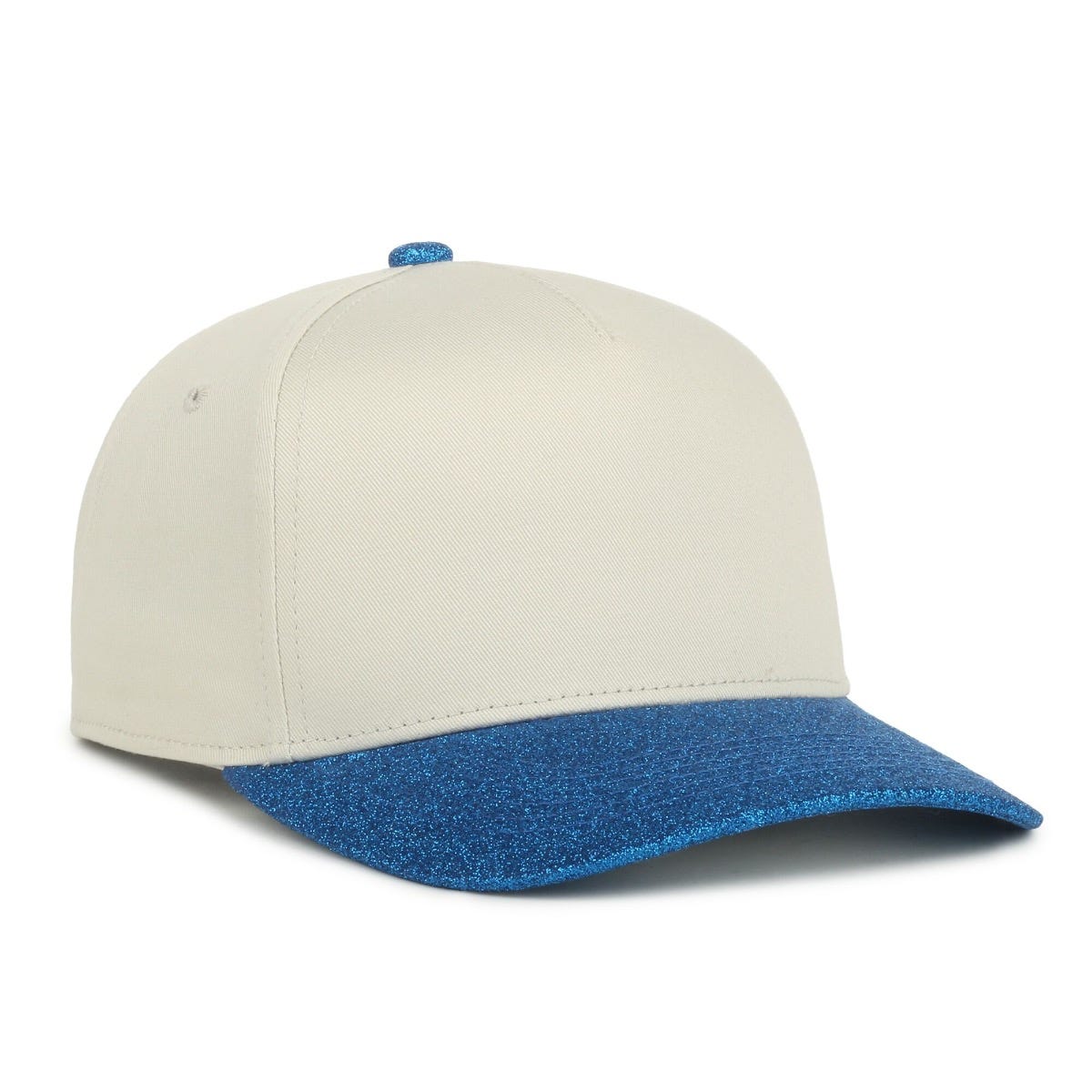 Ladies 5-Panel Glitter Visor Cap in Ivory/Sapphire