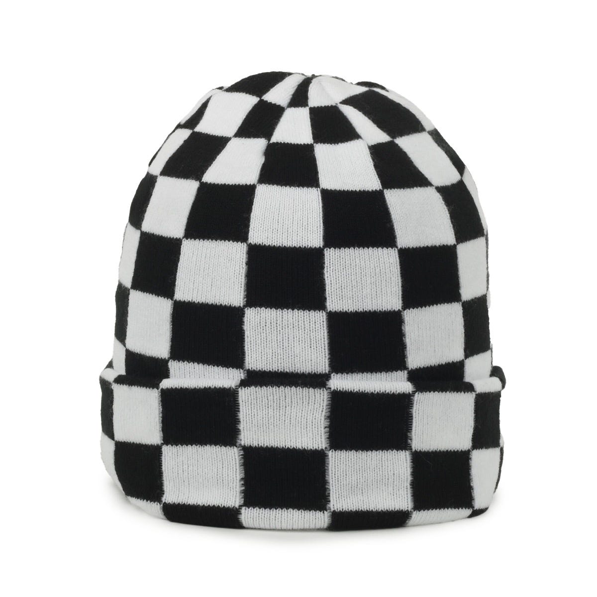 Acrylic Knit Cuffed Watch Cap in Black/White
