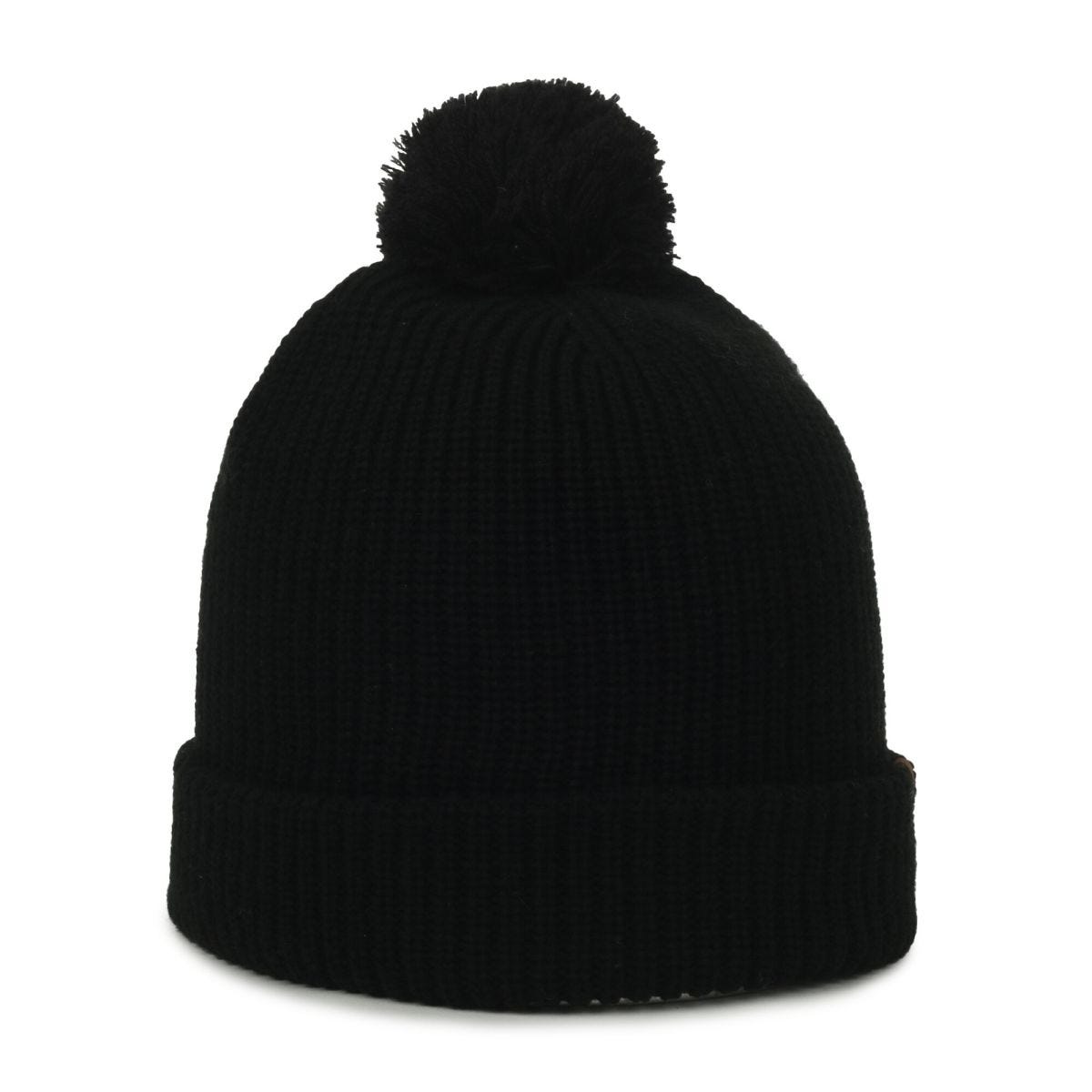 Acrylic Knit Pom Watch Cap in Black