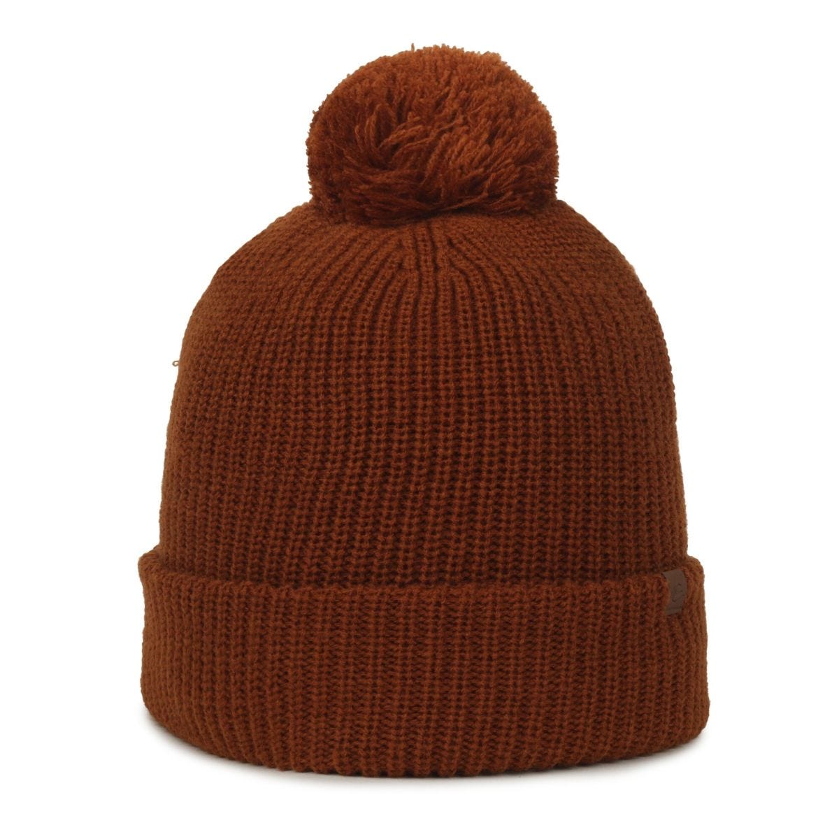Acrylic Knit Pom Watch Cap in Cinnamon
