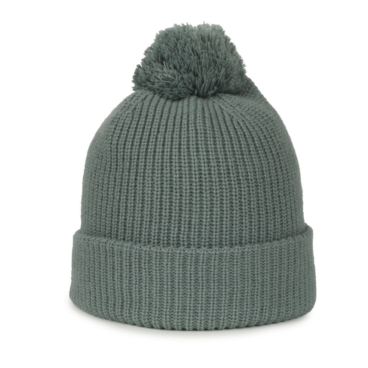 Acrylic Knit Pom Watch Cap in Dusty Blue