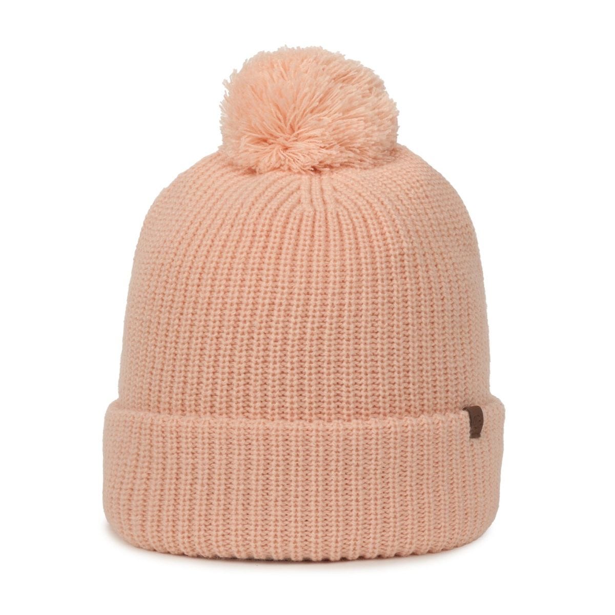 Acrylic Knit Pom Watch Cap in Dusty Pink