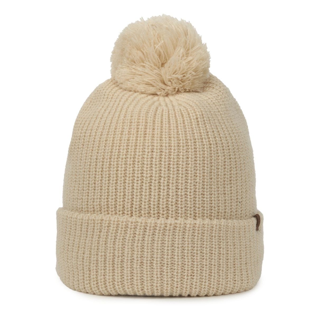 Acrylic Knit Pom Watch Cap in Oatmeal