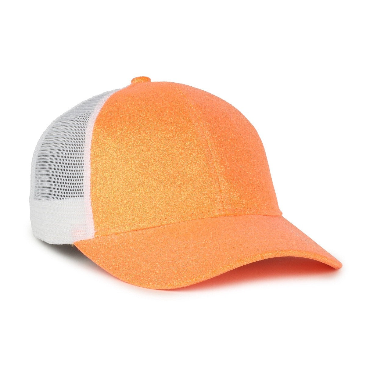 Ladies Fit Glitter Fabric Cap - Orange Sherbet/White - OCGLTR