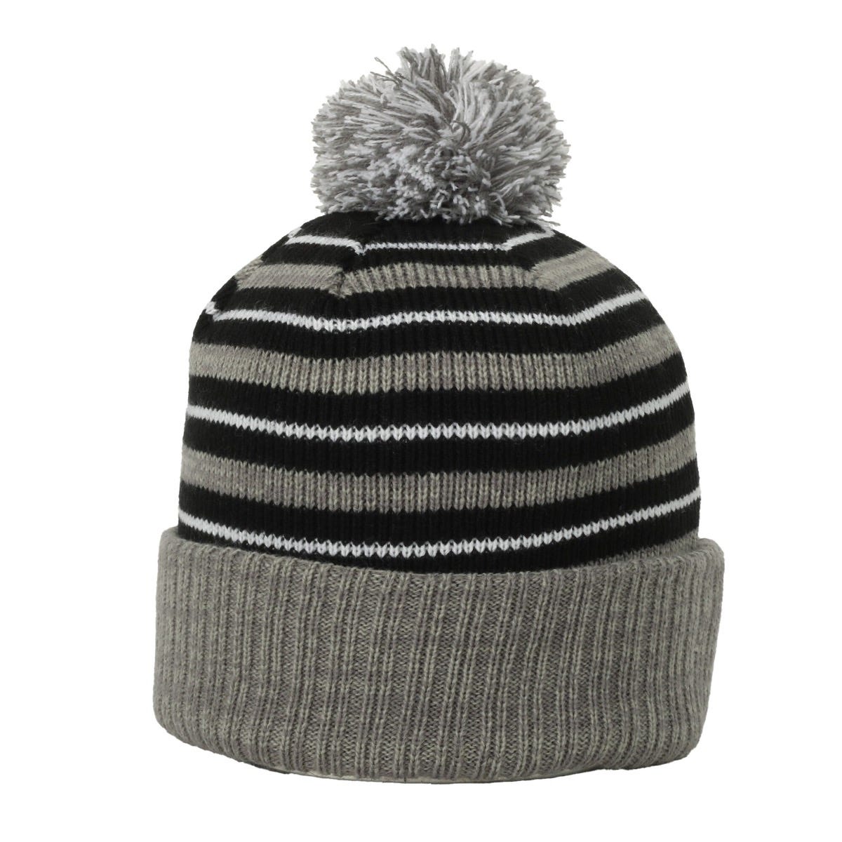 Removable-Pom Watch Cap in Black/Grey/White