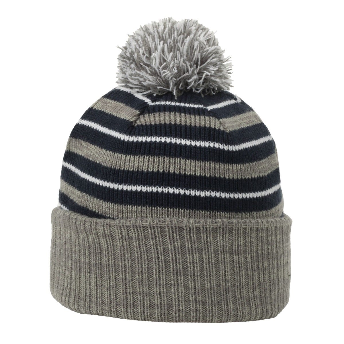 Removable-Pom Watch Cap in Navy/Grey/White