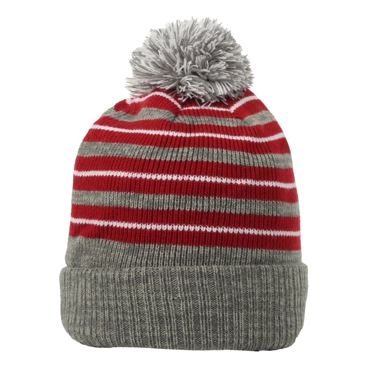 Removable-Pom Watch Cap in Cardinal/Grey/White