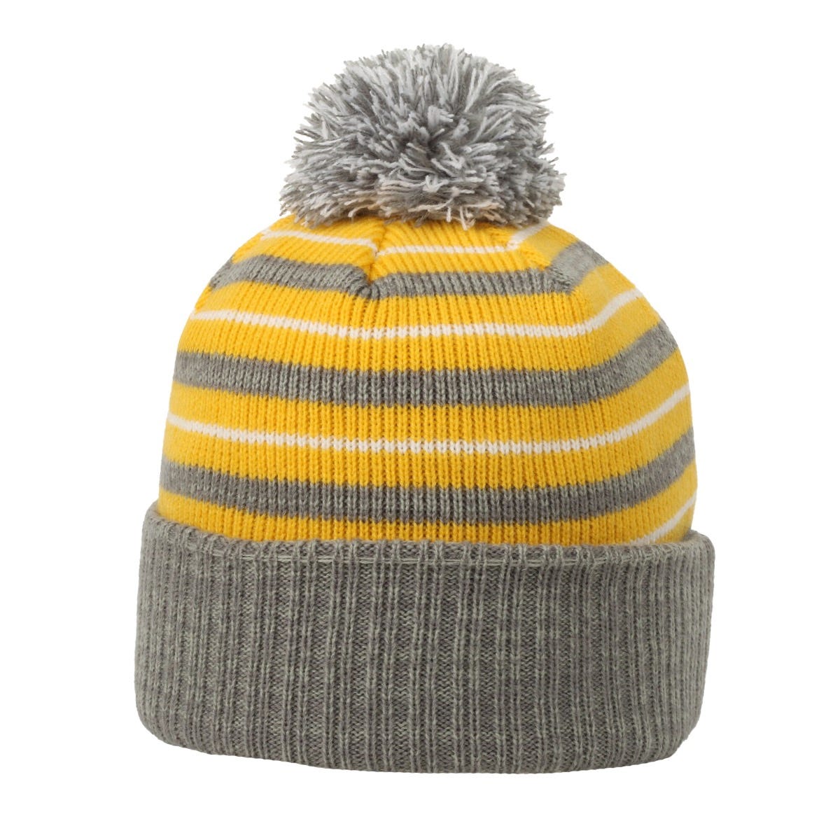 Removable-Pom Watch Cap in Yellow/Grey/White