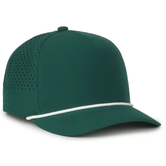 High Crown Performance Cap – Darg Green with White Cord, Mesh Back, UPF 50+