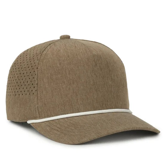 High Crown Performance Cap – Heathered Brown, Mesh Back, UPF 50+