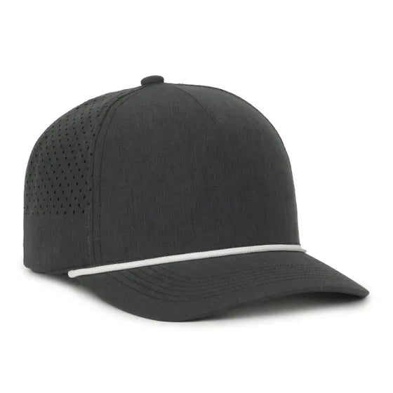 High Crown Performance Cap – Heathered Charcoal with White Cord, Mesh Back, UPF 50+