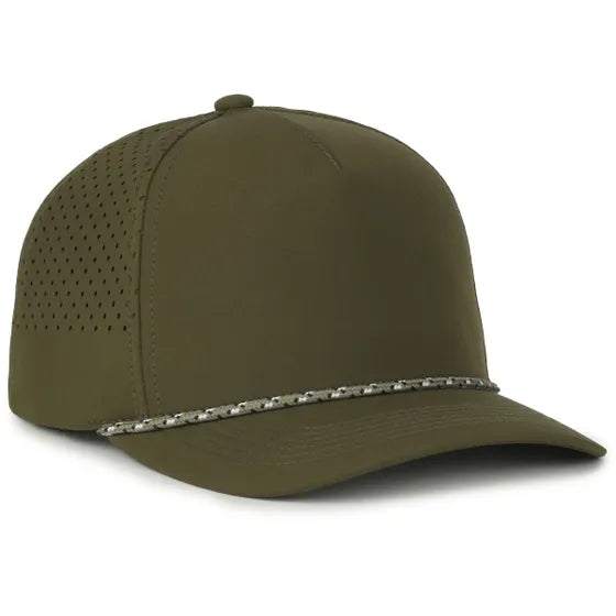 High Crown Performance Cap – Olive with Multicolor Cord, Mesh Back, UPF 50+