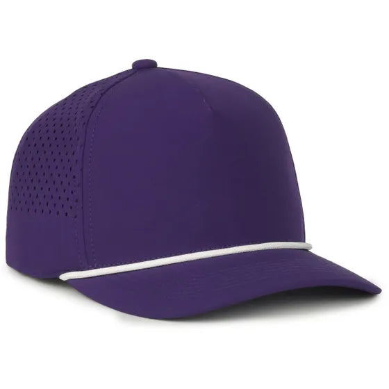 High Crown Performance Cap – Purple with White Cord, Mesh Back, UPF 50+