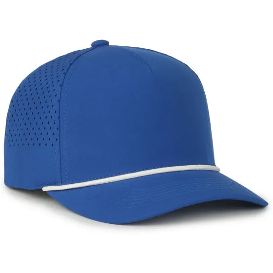 High Crown Performance Cap – Royal Blue with White Cord, Mesh Back, UPF 50+