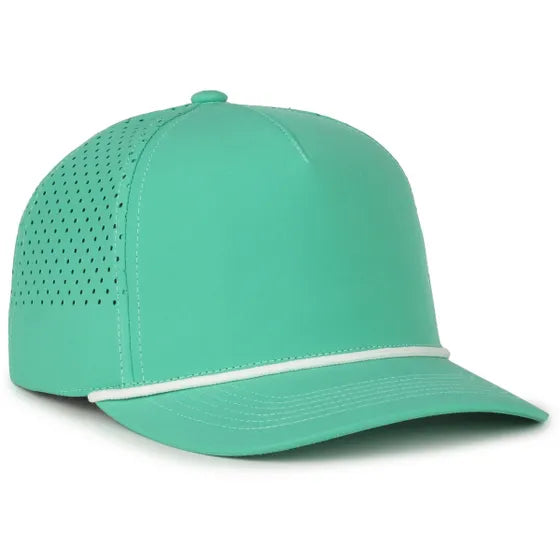 High Crown Performance Cap – Seafoam with White Cord, Mesh Back, UPF 50+