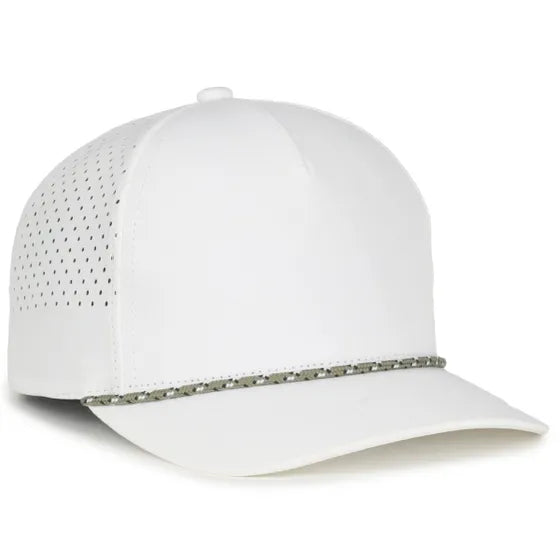 High Crown Performance Cap – White with  Multicolor Cord, Mesh Back, UPF 50+