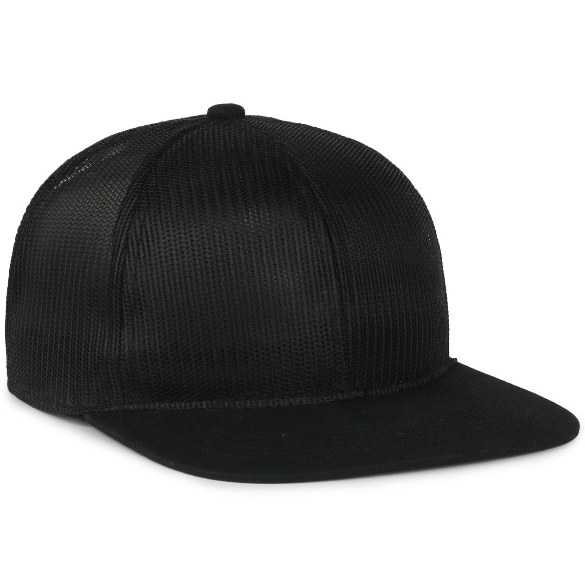 Full Mesh Flat Bill Trucker Hat - Black - OC604M