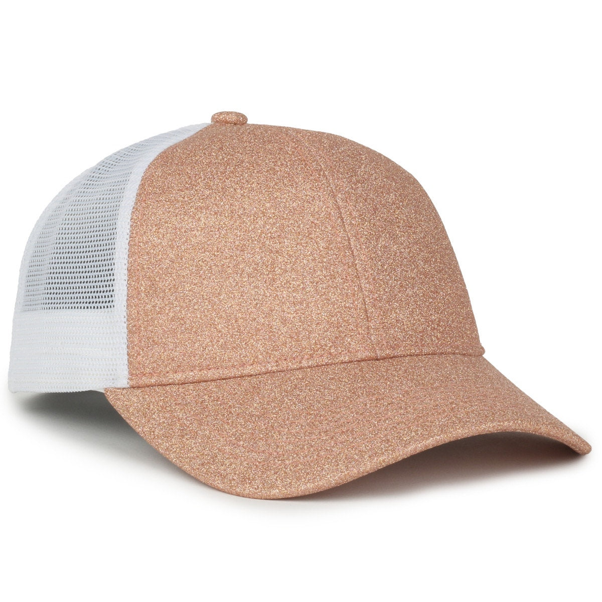 Ladies Fit Glitter Fabric Cap - Rose Gold/White - OCGLTR