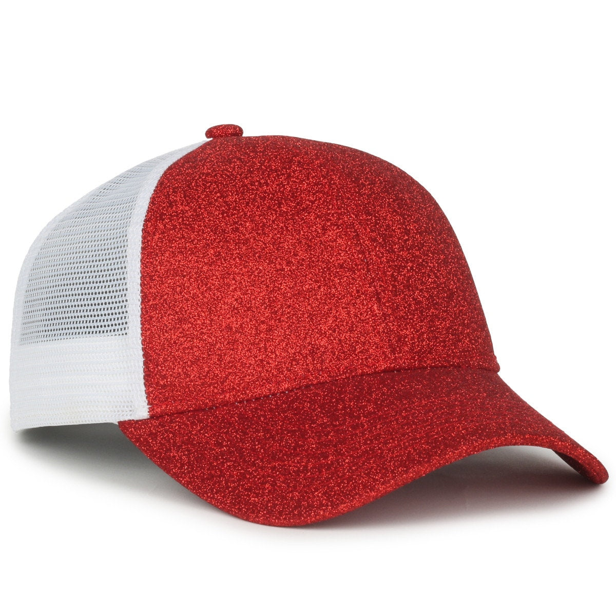 Ladies Fit Glitter Fabric Cap - Ruby/White - OCGLTR