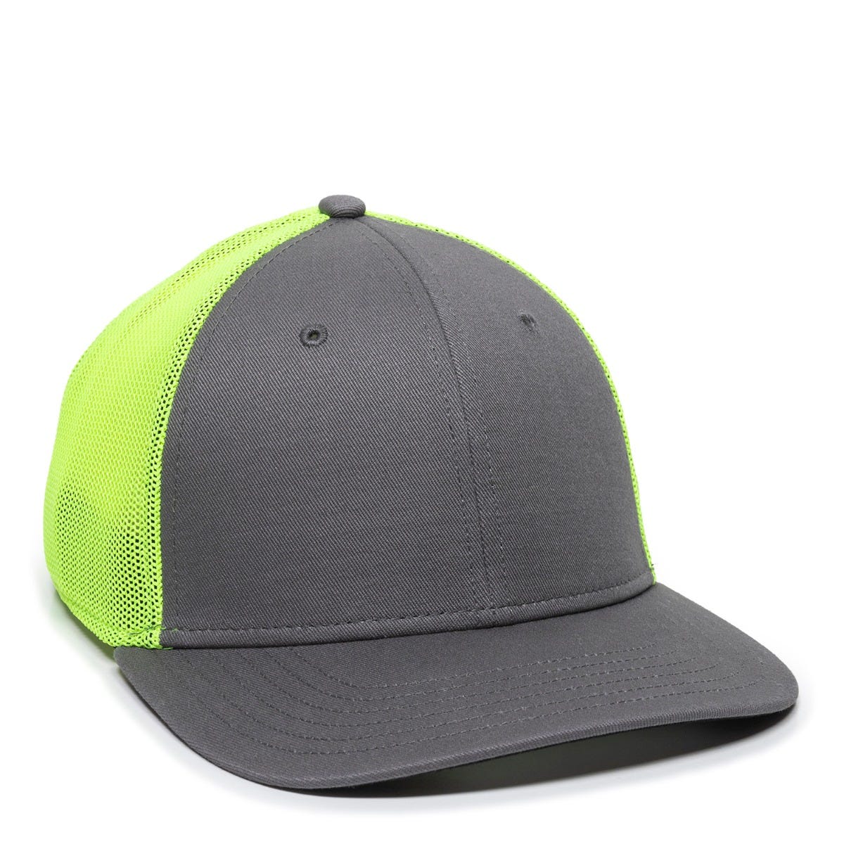 ProFlex Premium Twill Trucker Cap with Stretch Mesh Back - Charcoal/Neon Yellow - RGR-360M