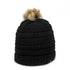 Faux Fur Pom Knit Beanie - Knit Fleece Beanie Caps -Sport-Smart.com